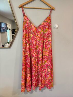RESA Pink Floral Slip Dress with Multicolor Print Sz Xs
